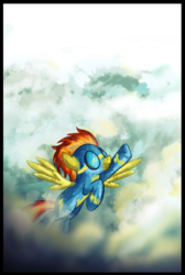 Size: 555x824 | Tagged: safe, artist:twodeepony, spitfire, pegasus, pony, g4, animated, animated png, clothes, cloud, female, flying, goggles, sky, uniform, wonderbolts uniform