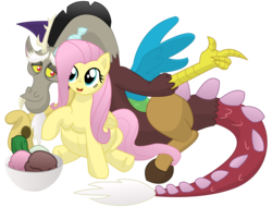 Size: 13800x10500 | Tagged: safe, artist:xniclord789x, discord, fluttershy, pegasus, pony, g4, absurd resolution, female, ice cream, male, mare, pickle, preggoshy, pregnant, ship:discoshy, shipping, simple background, straight, transparent background