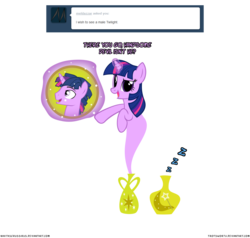 Size: 1050x1000 | Tagged: safe, artist:navitaserussirus, twilight sparkle, genie, asktwixiegenies, g4, ask, dusk shine, rule 63, simple background, transparent background