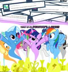 Size: 1024x1073 | Tagged: safe, artist:navitaserussirus, applejack, derpy hooves, dj pon-3, lyra heartstrings, octavia melody, pinkie pie, rarity, soarin', spike, trixie, twilight sparkle, vinyl scratch, genie, asktwixiegenies, g4