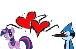 Size: 460x301 | Tagged: safe, artist:fernixx, twilight sparkle, g4, crossover, male, mordecai, mordetwi, regular show, shipping, that's our sid, why sid why