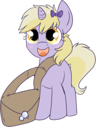 Size: 336x445 | Tagged: safe, artist:lulubell, dinky hooves, pony, g4, bow, cute, female, filly, saddle bag, simple background, solo, transparent background