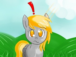 Size: 800x600 | Tagged: safe, artist:shinkuma, derpy hooves, pegasus, pony, g4, confused, exclamation point, female, mare, solo, underp