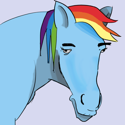 Size: 902x902 | Tagged: safe, rainbow dash, g4, black outlines, bust, derp, gray background, hoers, portrait, simple background, solo
