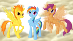 Size: 1195x669 | Tagged: safe, artist:dreamscape195, rainbow dash, scootaloo, spitfire, g4, scootaloo can fly