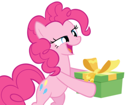 Size: 4000x3337 | Tagged: safe, artist:likonan, pinkie pie, earth pony, pony, a friend in deed, g4, belly, bipedal, female, high res, holding a present, present, simple background, solo, transparent background, vector