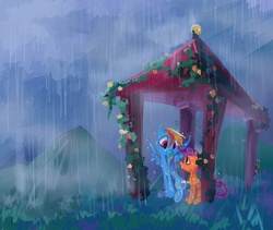 Size: 1947x1644 | Tagged: dead source, safe, artist:my-magic-dream, rainbow dash, scootaloo, g4, duo, rain