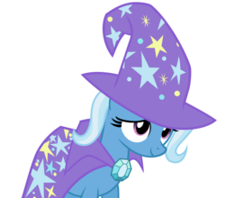 Size: 6818x6000 | Tagged: safe, artist:optimus97, trixie, pony, unicorn, g4, magic duel, absurd resolution, amulet, cape, clothes, female, hat, mare, simple background, smiling, solo, transparent background, vector, wizard hat