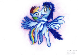 Size: 1063x751 | Tagged: safe, artist:kapiicefruit, rainbow dash, soarin', g4, female, male, ship:soarindash, shipping, straight