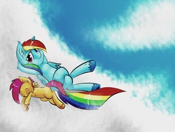 Size: 1600x1200 | Tagged: safe, artist:toxicunicorns, rainbow dash, scootaloo, g4, hooves, sleeping, unshorn fetlocks