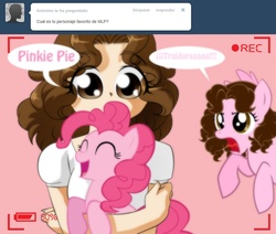 Size: 1236x1048 | Tagged: safe, artist:shinta-girl, pinkie pie, oc, oc:shinta pony, g4, ask, shinta girl, spanish, translated in the description, tumblr