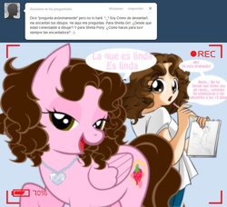 Size: 1236x1126 | Tagged: safe, artist:shinta-girl, oc, oc:shinta pony, human, ask, human ponidox, ponified, shinta girl, spanish, translated in the description, tumblr