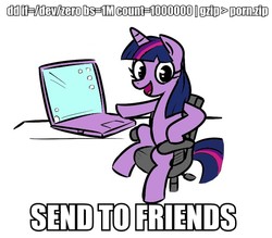 Size: 583x510 | Tagged: safe, twilight sparkle, g4, computer, laptop computer, linux, text, trolling