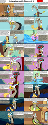 Size: 1282x3304 | Tagged: safe, angel bunny, discord, comic:celestia's servant interview, g4, caption, chaos, comic, interview, popcorn
