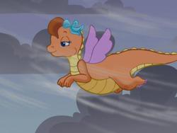 Size: 640x480 | Tagged: safe, screencap, whimsey weatherbe, dragon, g3, g3.5, twinkle wish adventure, bow, dragoness, female, flying, hair bow