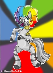 Size: 900x1237 | Tagged: safe, artist:anibaruthecat, zecora, zebra, g4, afro, afro circus, dreamworks, madagascar (dreamworks), madagascar 3: europe's most wanted, marty, rainbow wig, solo