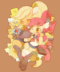 Size: 665x800 | Tagged: safe, artist:rikose, apple bloom, applejack, big macintosh, granny smith, rainbow dash, earth pony, pony, g4, adorabloom, apple siblings, apple sisters, brother and sister, clothes, cute, female, filly, foal, jackabetes, male, mare, schoolgirl, siblings, sisters, skirt, stallion, uniform