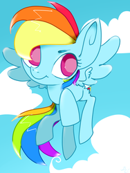 Size: 768x1024 | Tagged: safe, artist:belly punch, rainbow dash, pony, g4, cloud, cloudy, female, pixiv, solo