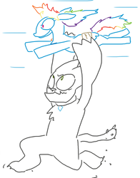 Size: 637x812 | Tagged: safe, artist:weaver, rainbow dash, rover, diamond dog, g4, action pose, carrying, flying, gotta go fast, injured, male, simple background, sonic the hedgehog, sonic the hedgehog (series), white background