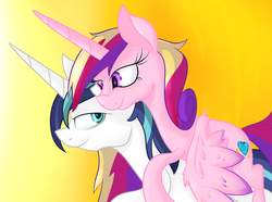 Size: 1636x1218 | Tagged: safe, artist:miroslav46, princess cadance, shining armor, g4, bed mane