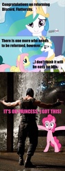 Size: 479x1264 | Tagged: safe, fluttershy, pinkie pie, princess celestia, g4, bane, crossover, hug, the dark knight rises