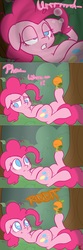 Size: 1200x3600 | Tagged: safe, artist:crade, orange frog, pinkie pie, frog, g4, ask, clone, comic, forest, on back, pinkie pie the second, tumblr, waking up
