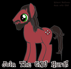 Size: 900x880 | Tagged: safe, earth pony, pony, 1000 hours in gimp, gimp, gnu, gnu/hurd, hurd, join the herd, male, ponified, pun, richard stallman, solo, stallion, text
