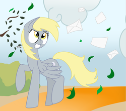 Size: 854x756 | Tagged: safe, artist:mellonshow, derpy hooves, pegasus, pony, g4, female, mail, mare, solo, wind