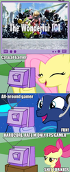 Size: 625x1528 | Tagged: safe, apple bloom, fluttershy, princess luna, pegasus, pony, gamer luna, g4, exploitable meme, female, gamershy, mare, meme, the wonderful 101, tv meme, wii u