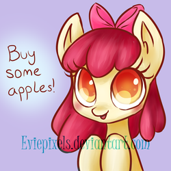 Size: 1000x1000 | Tagged: safe, artist:bunnini, apple bloom, earth pony, pony, g4, buy some apples, colored pupils, cute, female, solo, watermark