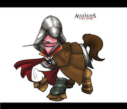 Size: 1280x1102 | Tagged: safe, artist:ladyduskfall, artist:samblackrabbit, assassin's creed, ezio auditore, ponified