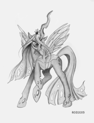 Size: 692x900 | Tagged: safe, artist:royallycrimson, queen chrysalis, changeling, changeling queen, g4, crown, female, jewelry, regalia, sketch, solo