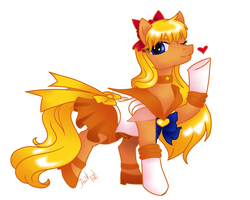 Size: 1800x1440 | Tagged: safe, artist:ladyduskfall, earth pony, pony, 2012, aino minako, choker, clothes, female, gloves, heart, one eye closed, ponified, raised hoof, sailor moon (series), sailor senshi, sailor uniform, sailor venus, shoes, simple background, skirt, solo, uniform, white background, wink