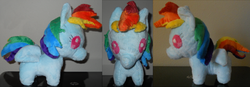 Size: 1434x500 | Tagged: safe, artist:cosmicbacon, rainbow dash, pony, g4, chibi, irl, photo, plushie, solo