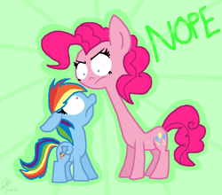 Size: 1024x901 | Tagged: safe, artist:daisy-dictator, pinkie pie, rainbow dash, earth pony, pegasus, pony, g4, duo, exploitable meme, female, long neck, mare, meme, nope.avi