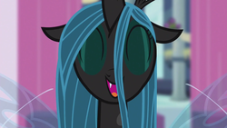 Size: 1920x1080 | Tagged: safe, screencap, queen chrysalis, changeling, changeling queen, g4, cute, cutealis, eyes closed, female, happy, open mouth, smiling