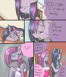 Size: 827x967 | Tagged: safe, artist:artsygum, pinkie pie, twilight sparkle, anthro, comic:stone cold, g4, breasts, comic, pinkamena diane pie, stone cold