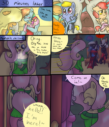 Size: 1944x2273 | Tagged: safe, artist:artsygum, applejack, fluttershy, pinkie pie, rainbow dash, oc, anthro, comic:stone cold, g4, breasts, busty fluttershy, busty pinkie pie, comic, pinkamena diane pie, stone cold