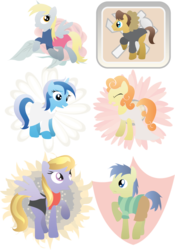 Size: 655x935 | Tagged: safe, caramel, carrot top, cloud kicker, derpy hooves, golden harvest, goldengrape, minuette, sir colton vines iii, pegasus, pony, g4, doctor whooves companions, female, mare, simple background, transparent background