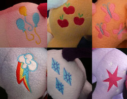 Size: 650x507 | Tagged: safe, artist:chibi-pets, applejack, fluttershy, pinkie pie, rainbow dash, rarity, twilight sparkle, g4, applejack's cutie mark, butt, cutie mark, fluttershy's cutie mark, irl, mane six, photo, pinkie pie's cutie mark, plot, plushie, rainbow dash's cutie mark, rarity's cutie mark, twilight sparkle's cutie mark