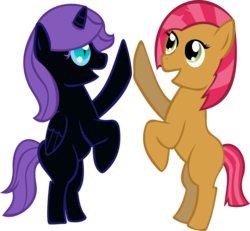 Size: 4962x4594 | Tagged: safe, artist:saturnstar14, babs seed, oc, oc:nyx, g4, absurd resolution, hoofbump, simple background, transparent background, vector