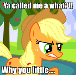 Size: 716x706 | Tagged: safe, applejack, g4, angry, caption, meme