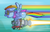 Size: 1000x643 | Tagged: safe, artist:professor-ponyarity, rainbow dash, tank, g4, action pose, carrying, flying, goggles, jet engine, rainbow dash riding tank, riding, rocket