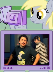 Size: 511x700 | Tagged: safe, derpy hooves, human, pegasus, pony, g4, 8 bit mickey, 8-bit mickey, brony, channel awesome, exploitable meme, female, irl, irl human, male, mare, meme, paw dugan, photo, tgwtg, that guy with the glasses, to boldly flee, tv meme