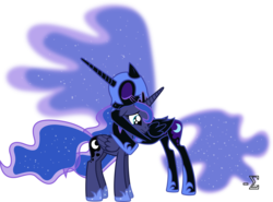 Size: 11140x8250 | Tagged: safe, artist:90sigma, nightmare moon, princess luna, alicorn, pony, g4, absurd resolution, crying, female, hug, mare, simple background, transparent background, vector
