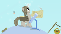 Size: 977x547 | Tagged: safe, artist:grayma1k, oc, oc only, pony, unicorn, book, cup, magic, quill, telekinesis, telescope, writing