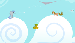 Size: 2170x1269 | Tagged: safe, artist:grayma1k, oc, oc only, bird, pegasus, pony, cloud, cloudy, on a cloud, standing on a cloud