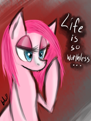 Size: 1500x2000 | Tagged: safe, artist:blup-chan, pinkie pie, earth pony, pony, g4, dialogue, female, pinkamena diane pie, solo