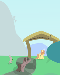 Size: 945x1175 | Tagged: safe, artist:grayma1k, oc, oc only, earth pony, pony, rabbit, unicorn, carrot, magic, paintbrush, telekinesis, writing