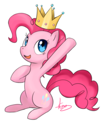 Size: 1095x1305 | Tagged: safe, artist:maren, pinkie pie, earth pony, pony, g4, crown, female, simple background, sitting, smiling, solo, transparent background